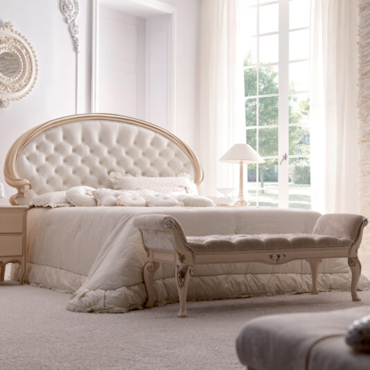 Opulent Italian Swirl Gold Button Upholstered Bed