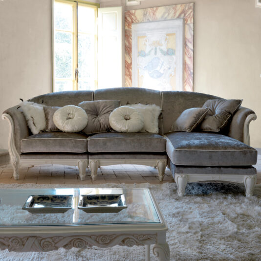 High End Italian Designer Grey Velvet Sectional Sofa