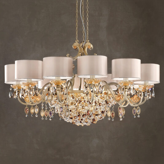 Modern Italian 12 Arm Brushed Gold Chandelier