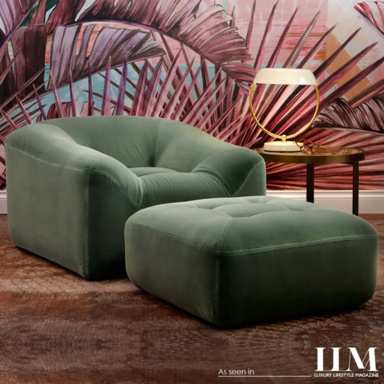 High End Modern Armchair and Pouffe Set