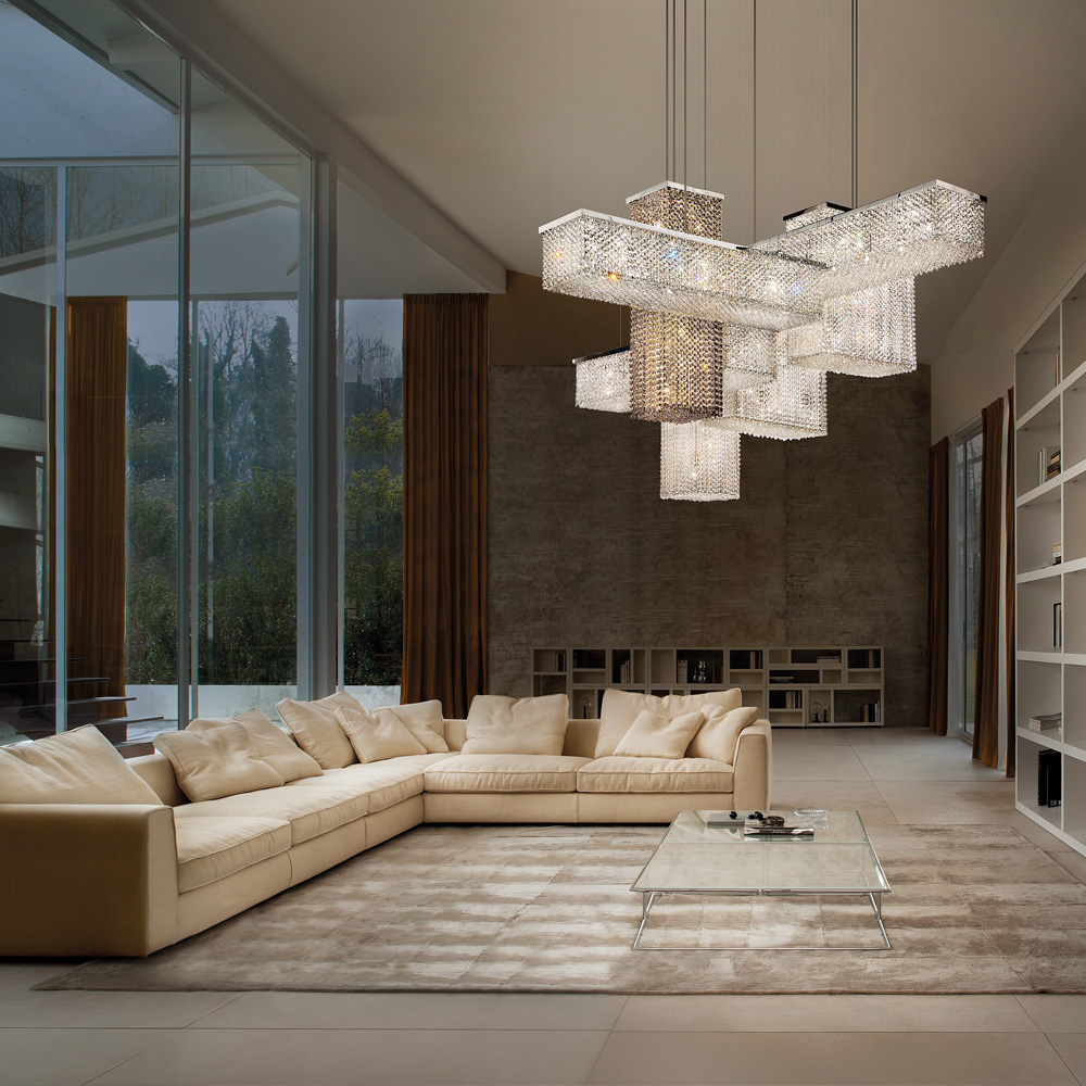 Contemporary Italian Designer Swarovski Crystal Geometric Chandelier