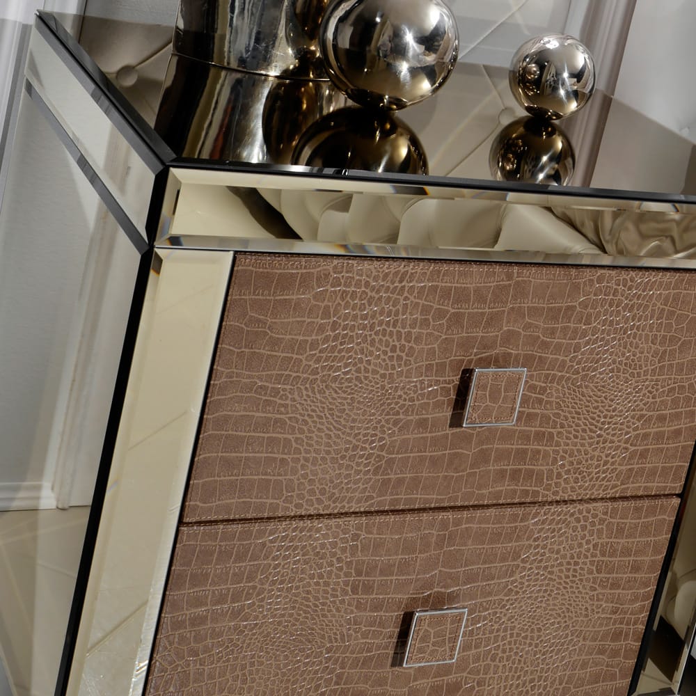 alligator embossed bedside table mirrored finish