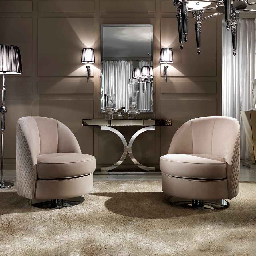 Modern Italian Nubuck Leather Swivel Armchair, Juliettes Interiors Salon Privé