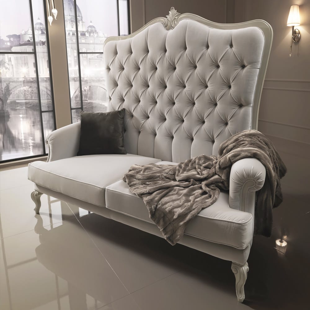 luxury, ivory velvet high backed porters sofa, 2 seat