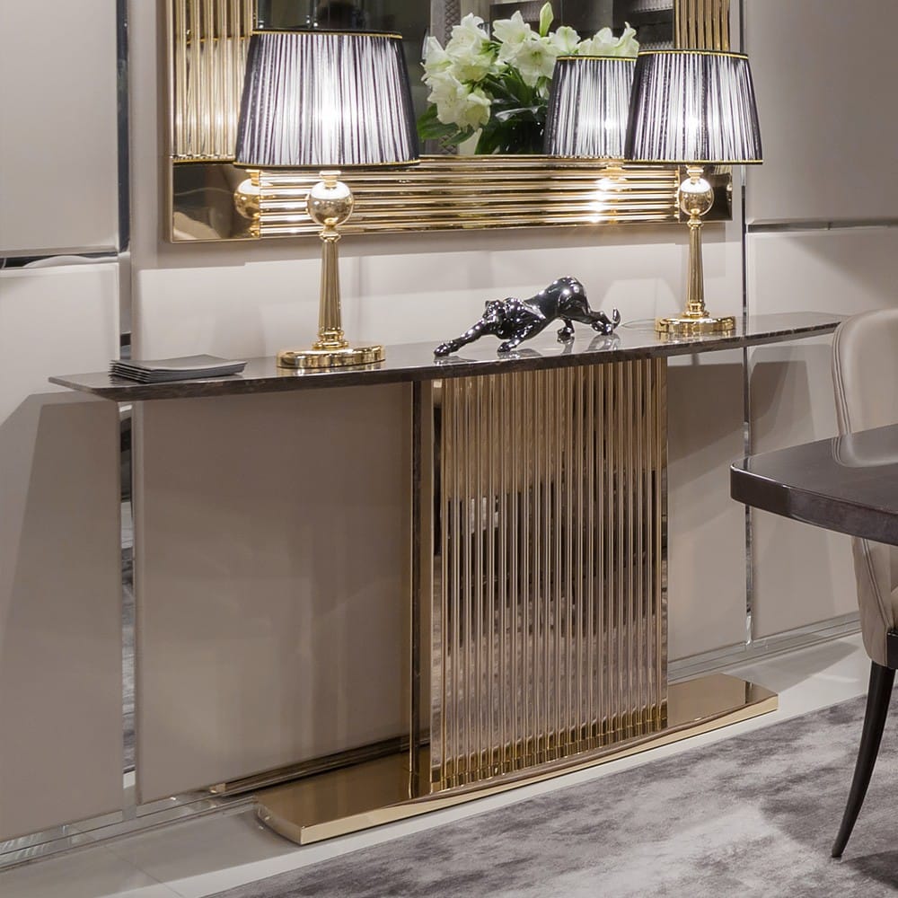 Gold Contemporary Italian Designer Marble Console