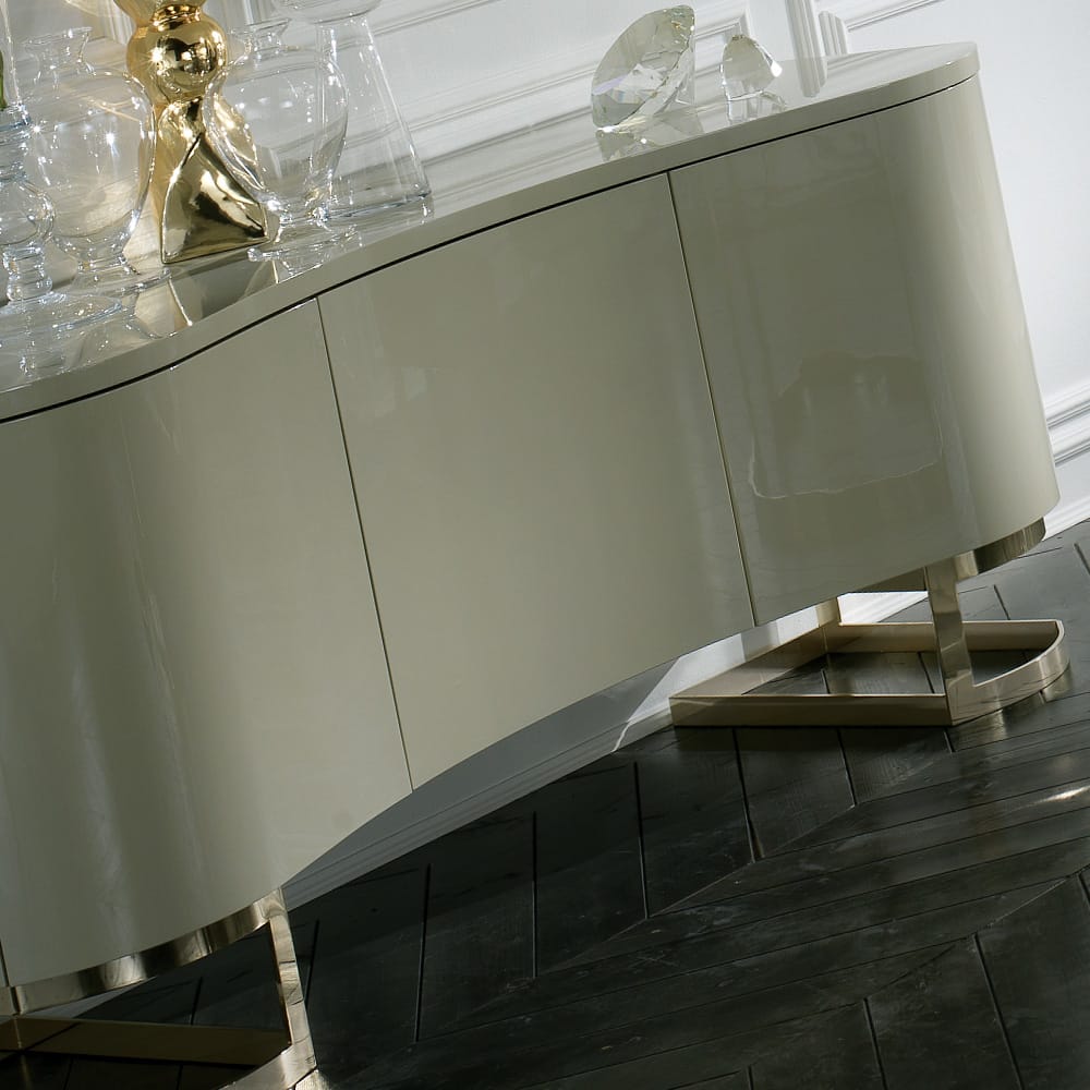 Italian lacquered buffet sideboard curved doors metallic legs bespoke options