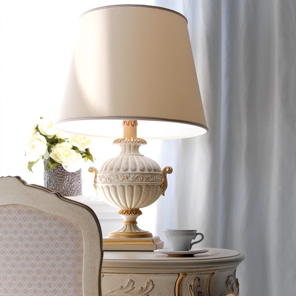 Florence Collection, carved Italian table lamp, ivory and gold