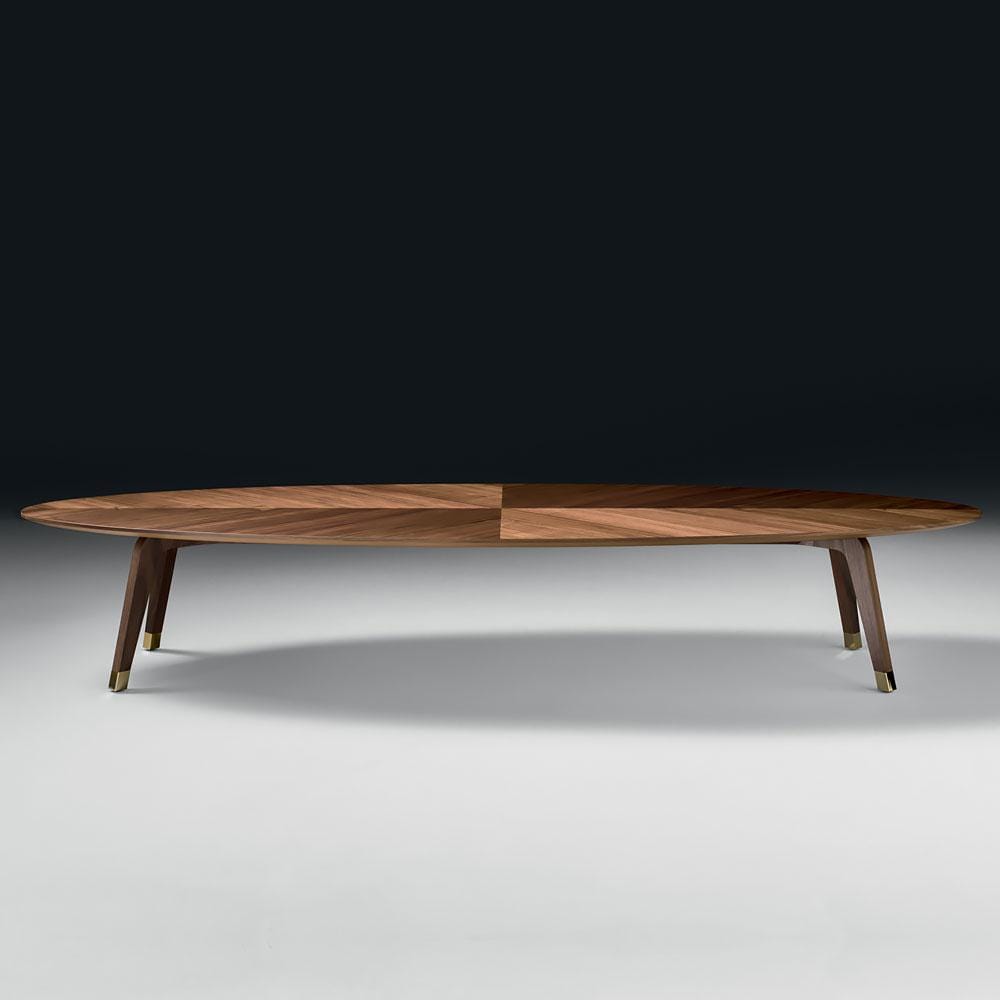 Large Italian Designer Walnut Oval Coffee Table