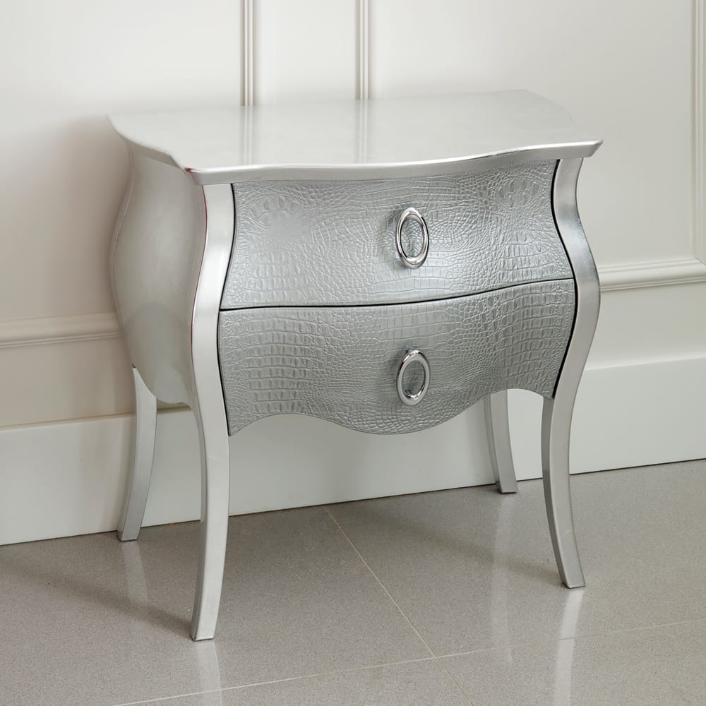 2 drawer bedside cabinet silver leaf alligator embossed leather bespoke options