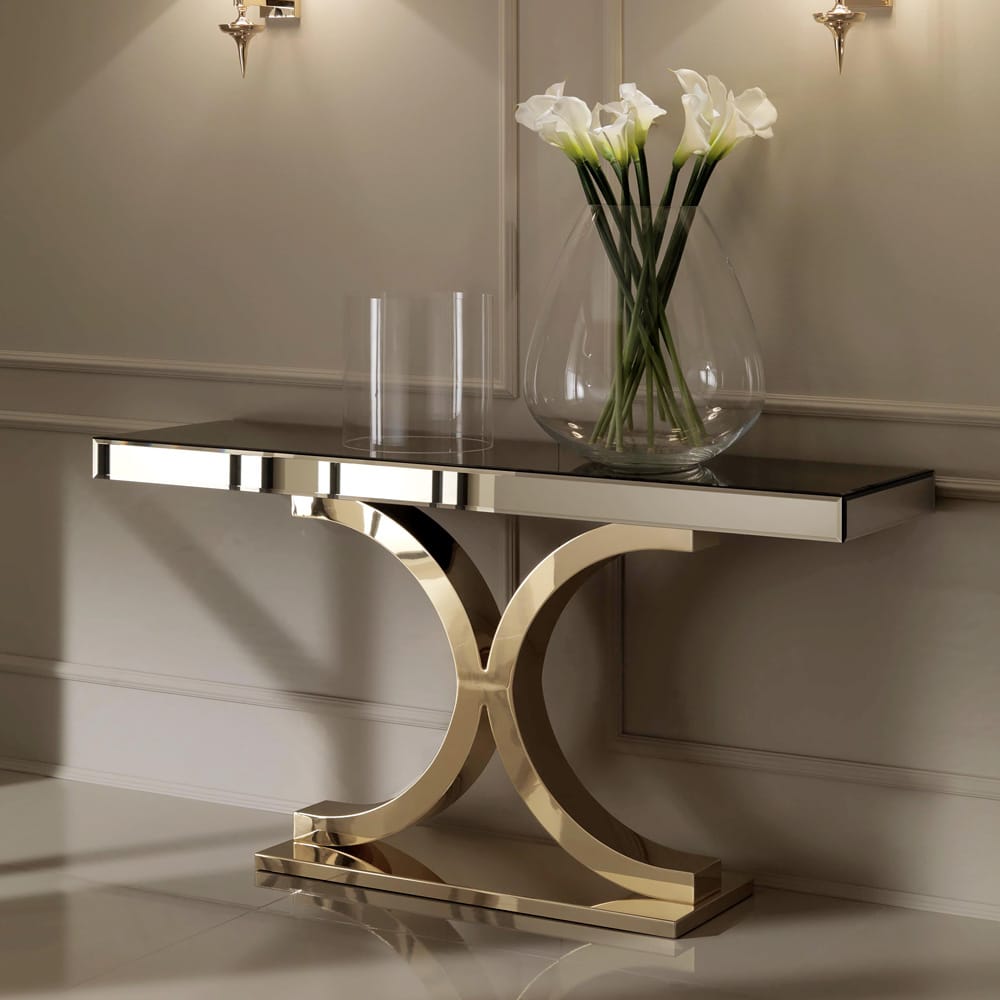 mirrored finish 24 carat gold plated console table