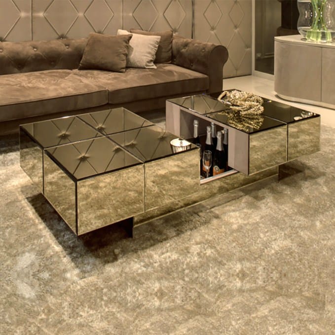 hidden bar coffee table mirrored finish