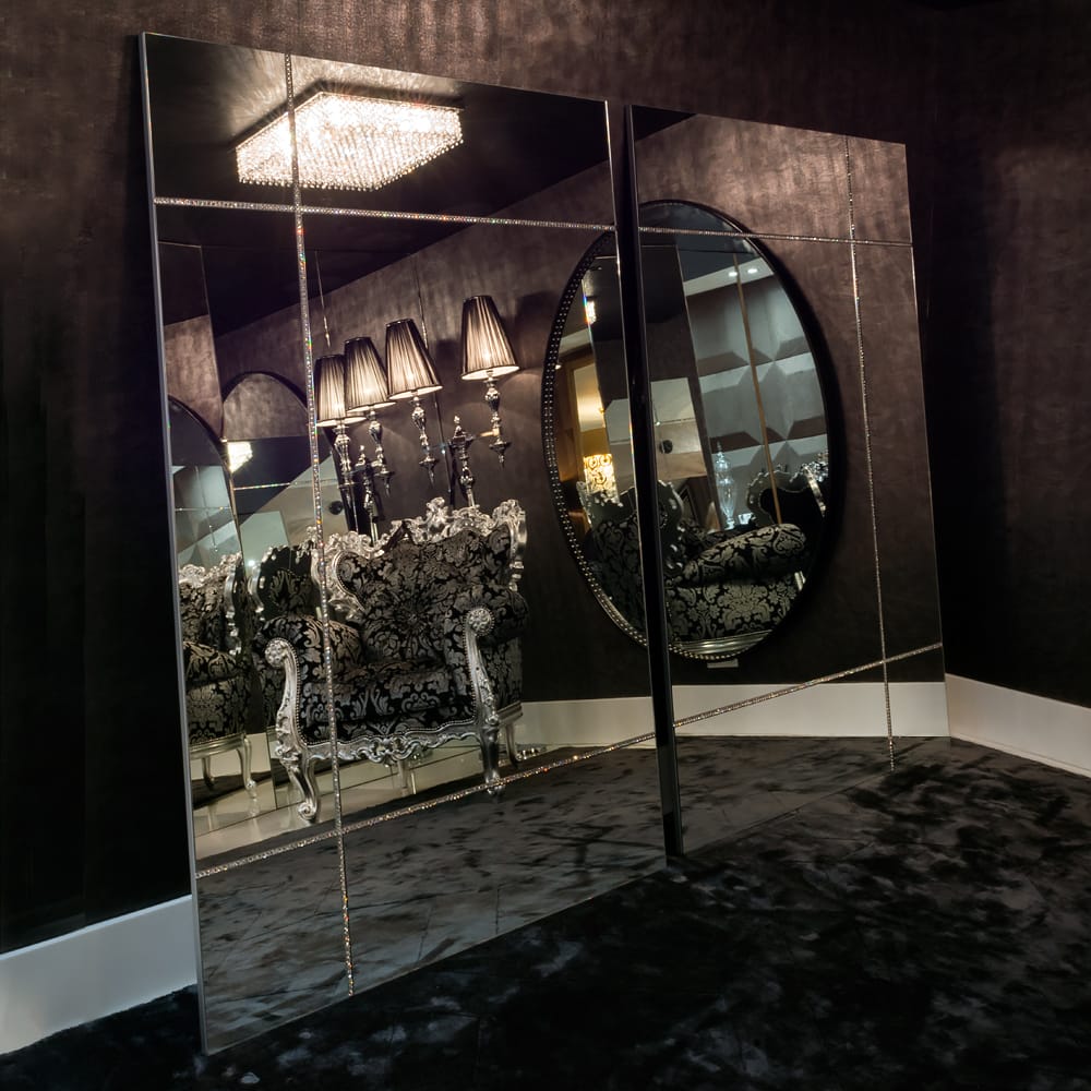 Impress the guests, large, floor-standing panelled mirror with inset Swarovski crystals