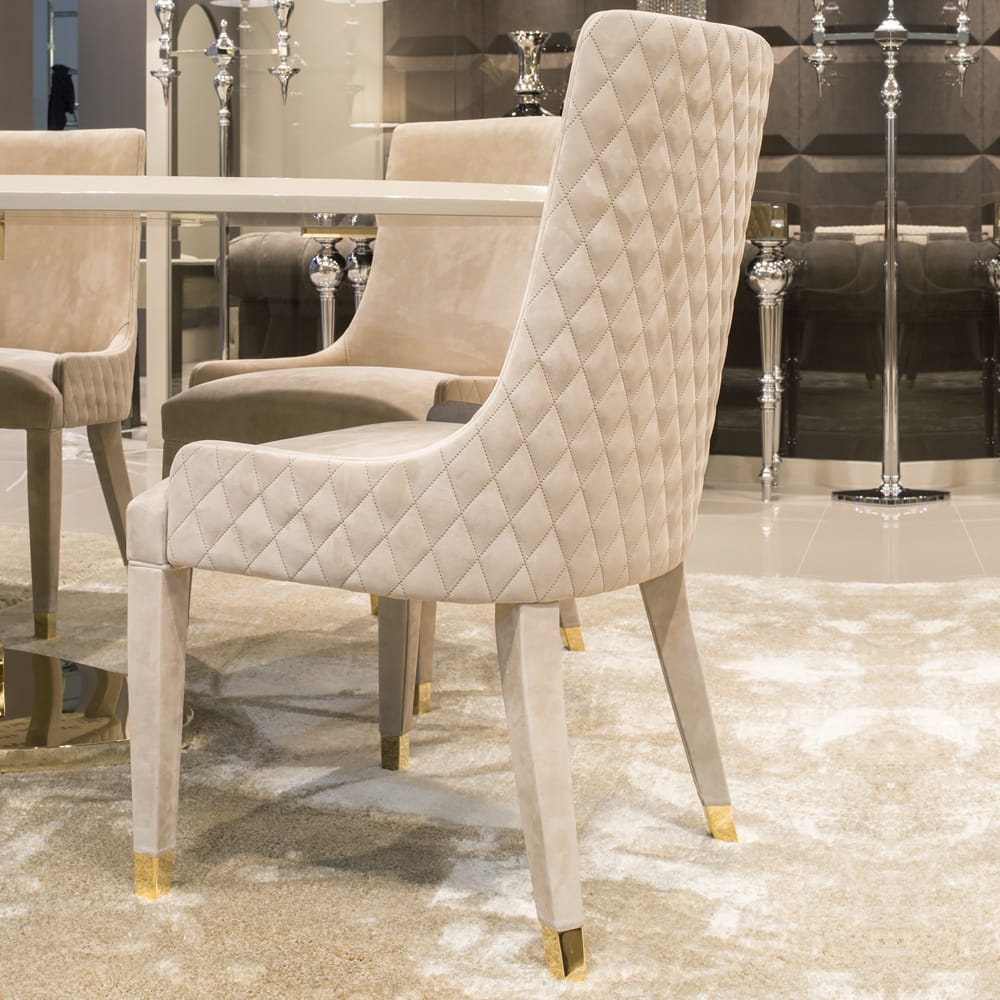 Quilted Nubuck Leather Italian Dining Chair, Juliettes Interiors Salon Privé