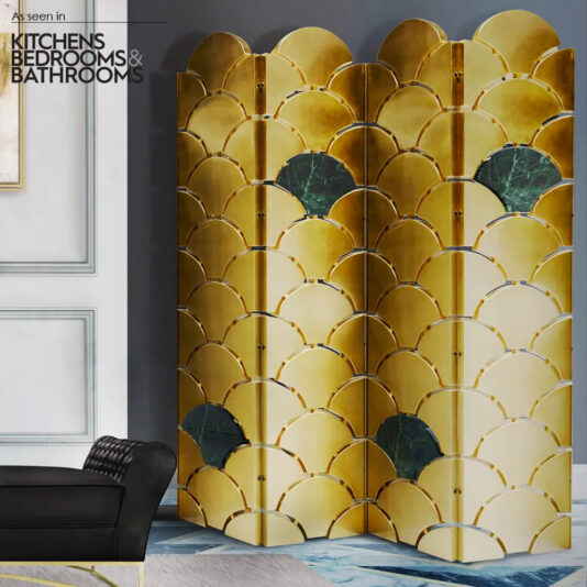 Contemporary Scalloped Gold Leaf And Marble Folding Dressing Screen