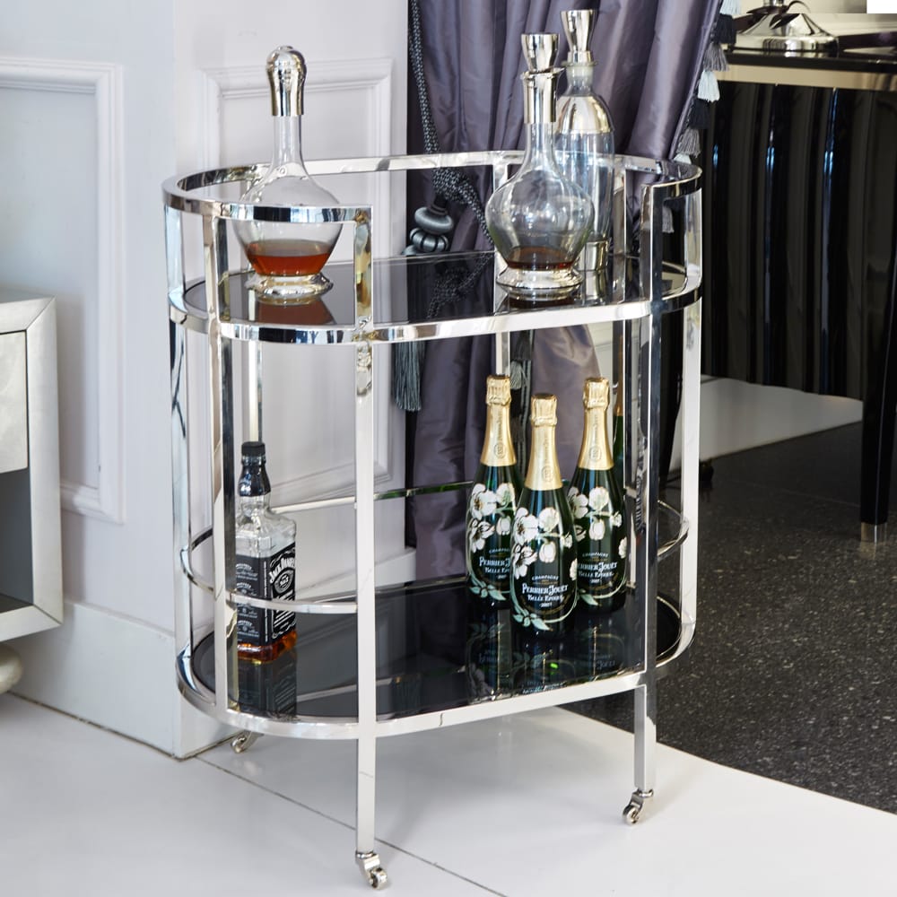 Velvet teamed with silver drinks serving trolley