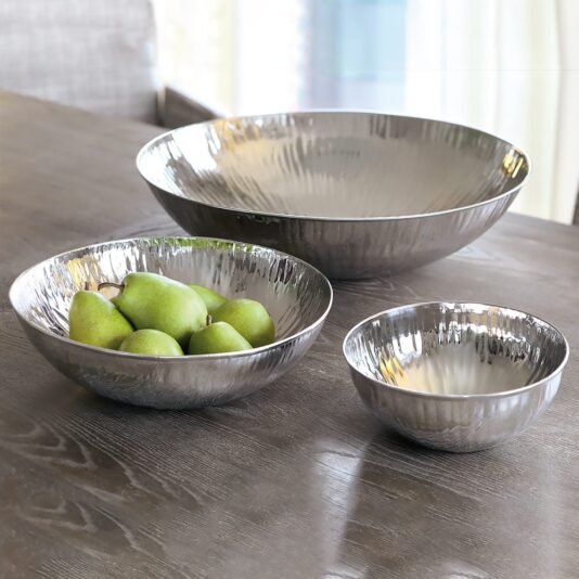 Set Of Three Silver Metallic Bowls