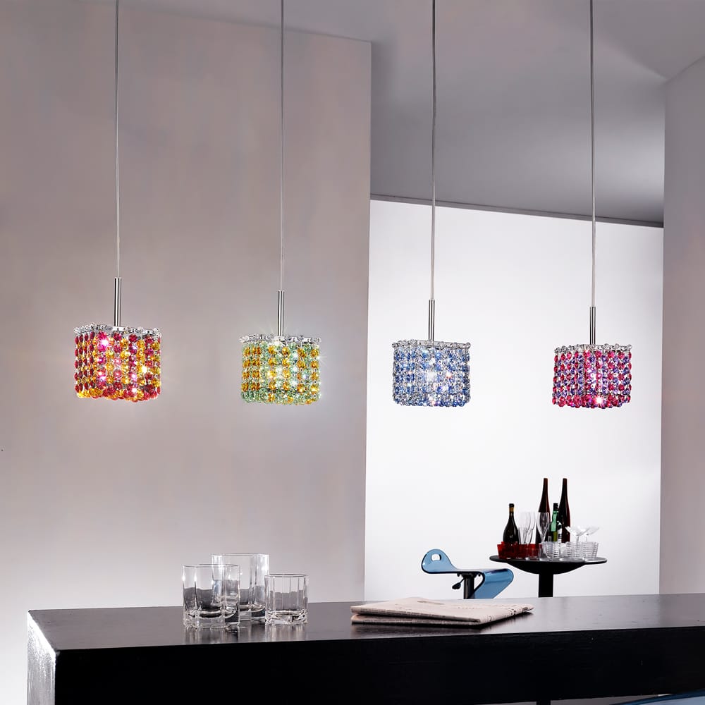 small square multi coloured swarovski crystal finish pendant light