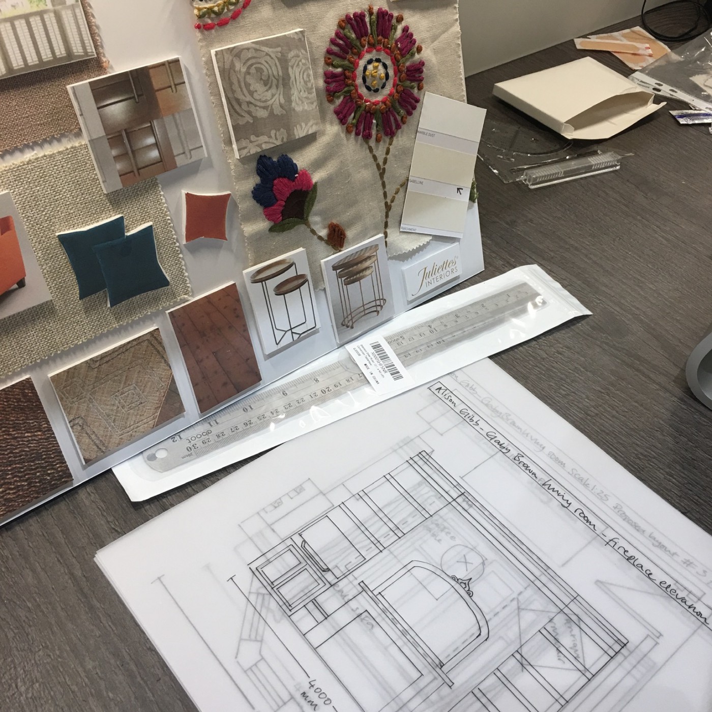 Interior Design Course, fireplace elevation, Alison Gibb