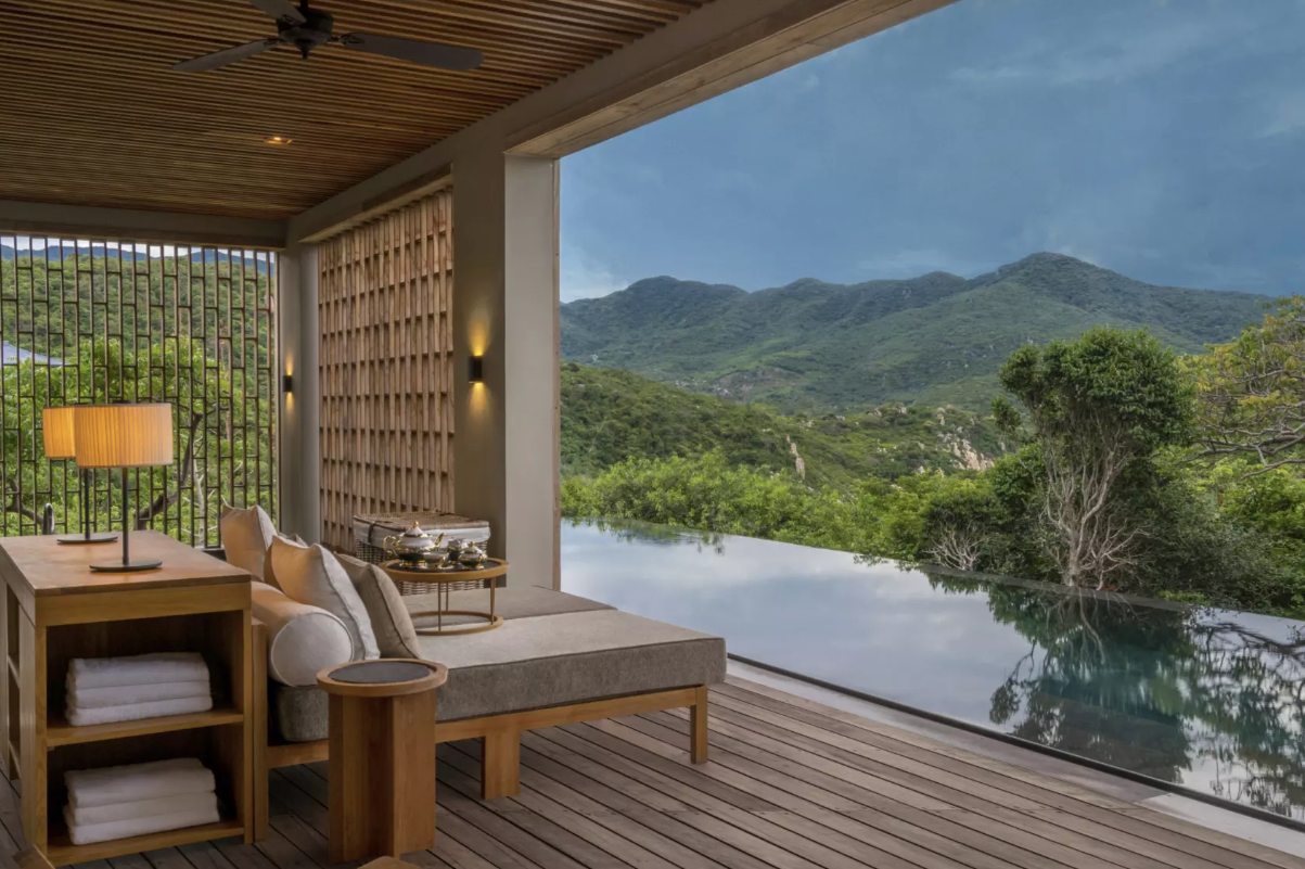 Vietnam, wellness, spa break in the mountains, infinity pool and treatment area