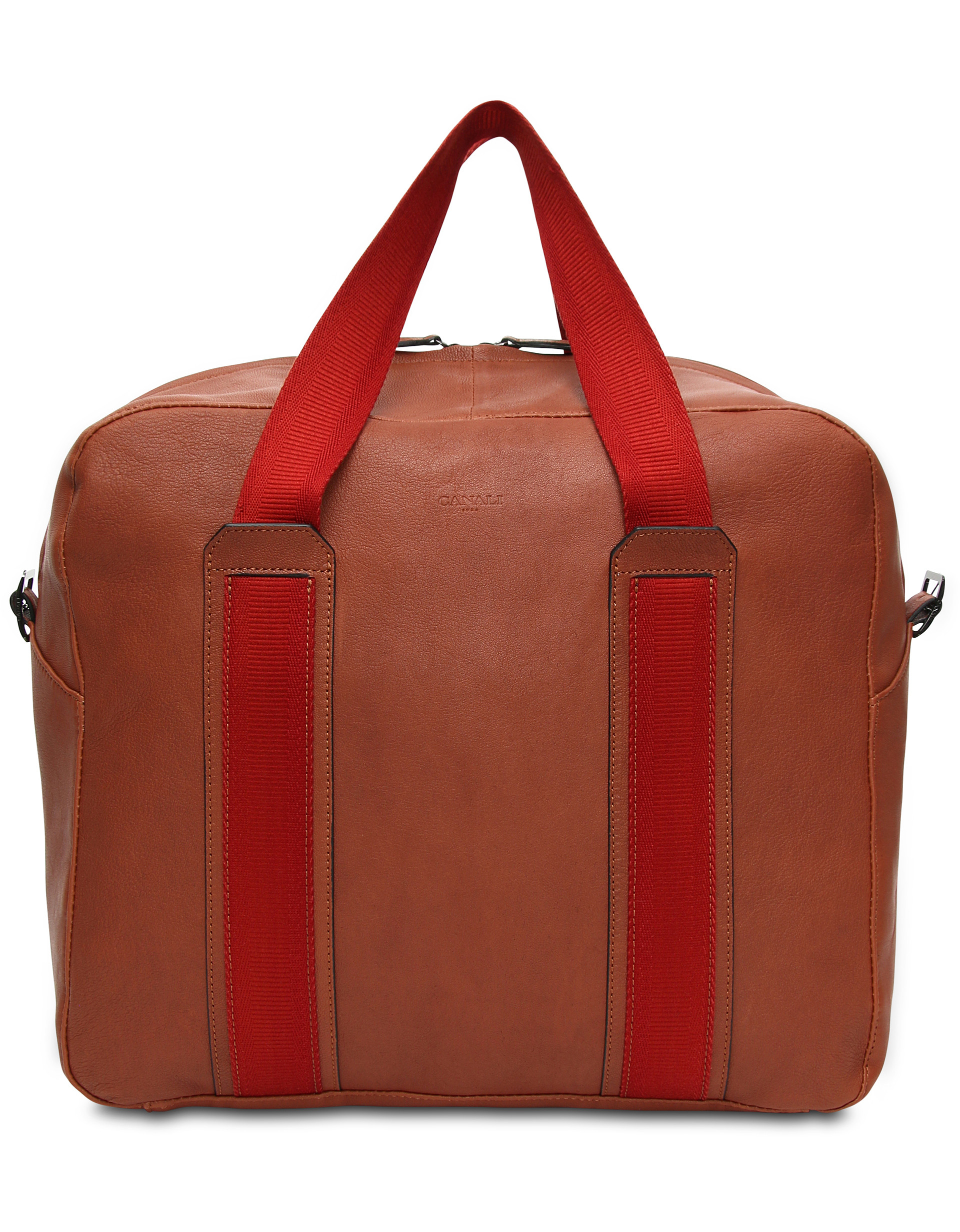 fathers day gift, Canali overnight bag, terracotta with red straps