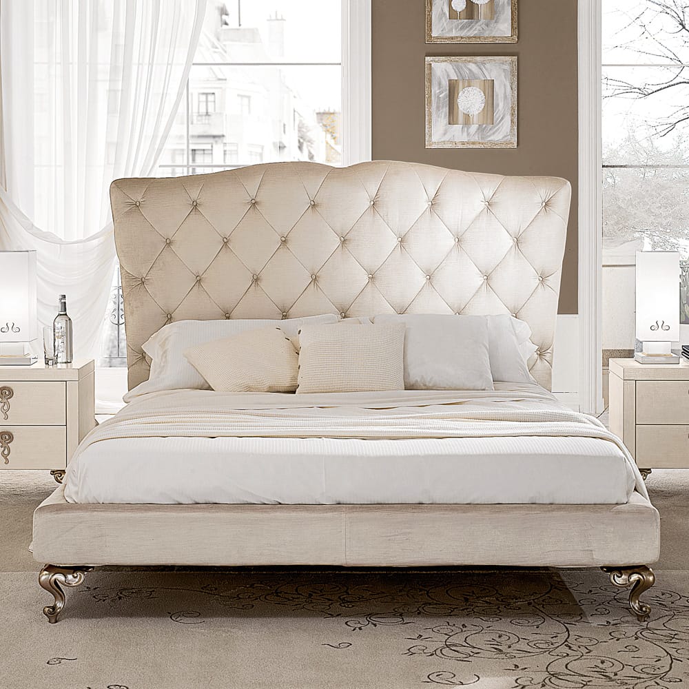 Chelsea Collection, leather upholstered low bed, rococo feet