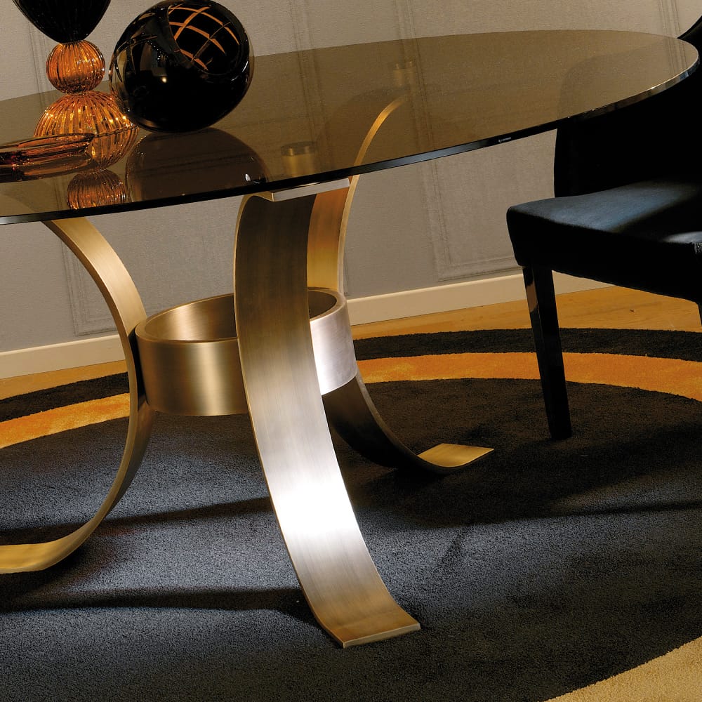 dining table brushed brass smoked glass finish