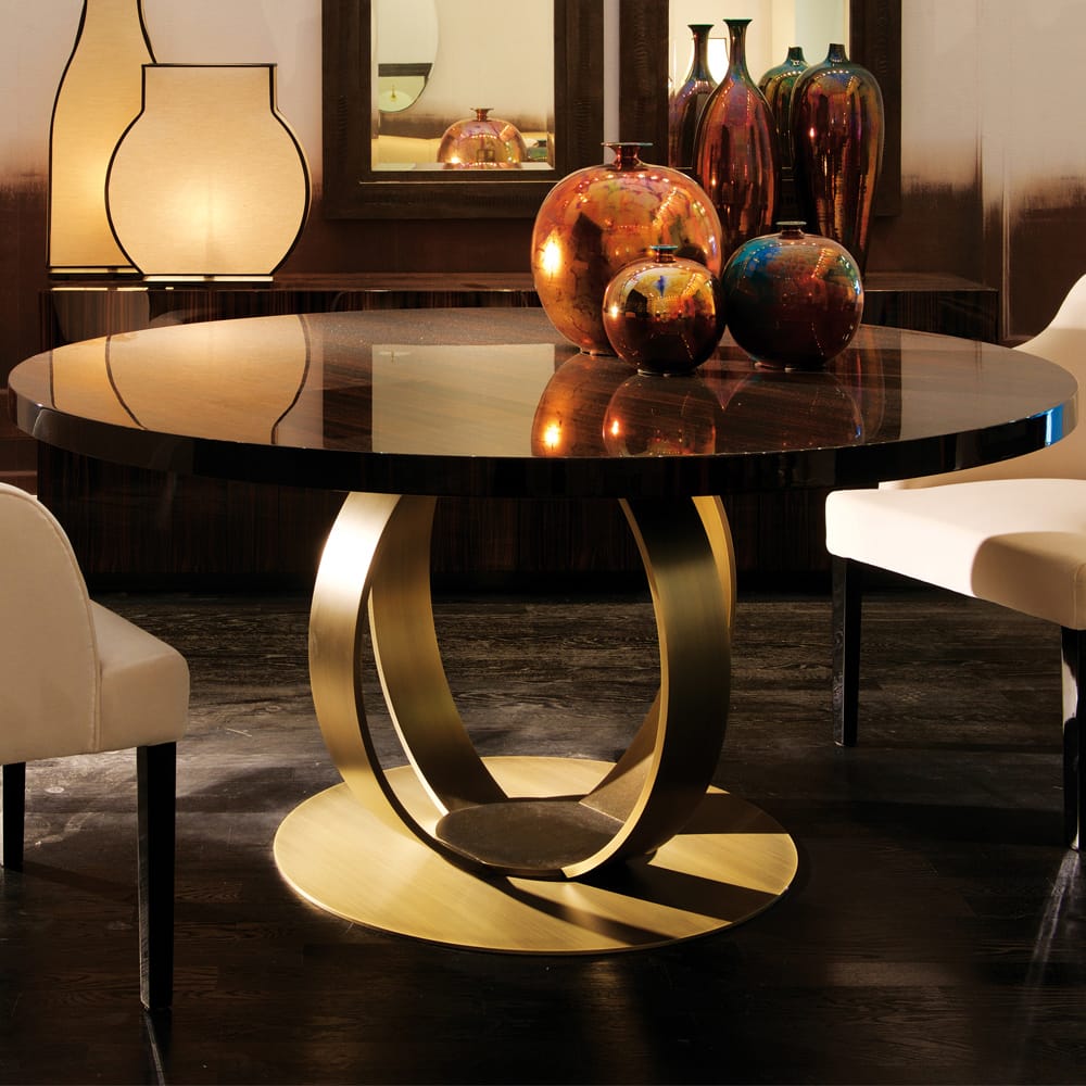 Halloween decor, high gloss round table with bronzed ring base