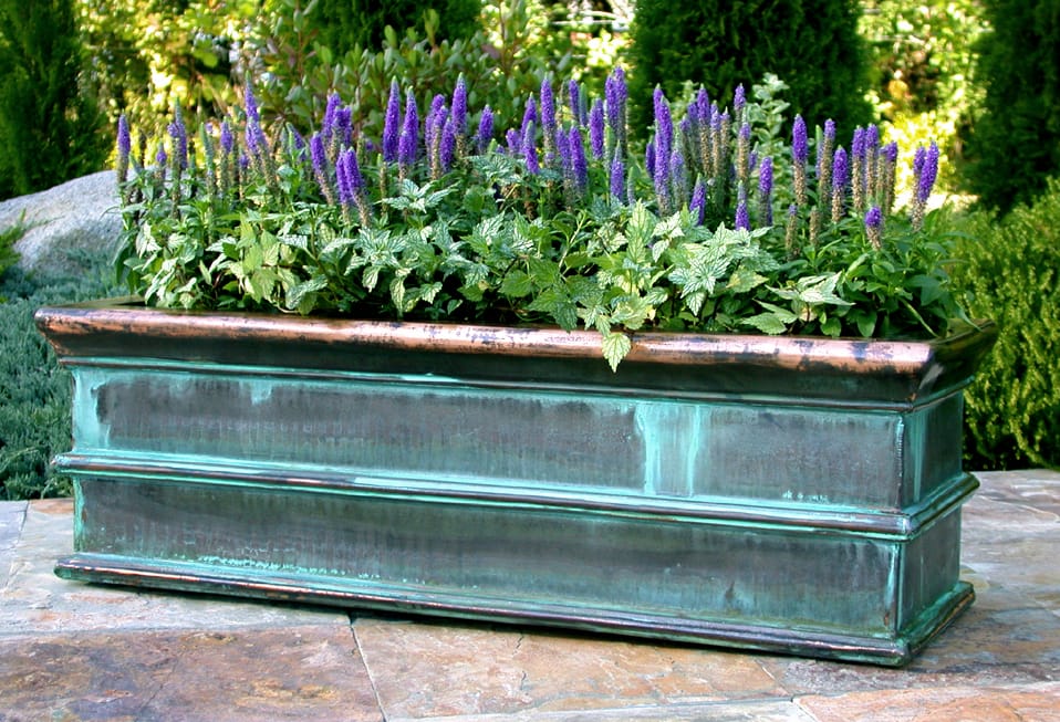 aged copper verdigris trough planter garden trends 2018