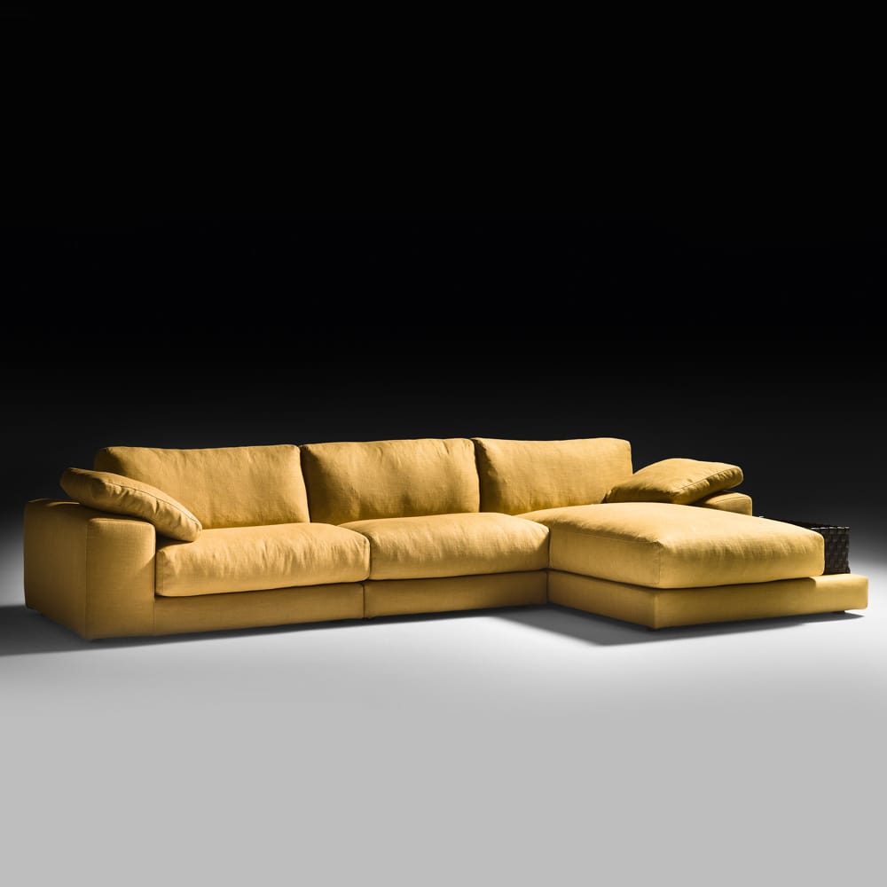 Mustard yellow linen modular sofa with chaise corner, autumn arrivals