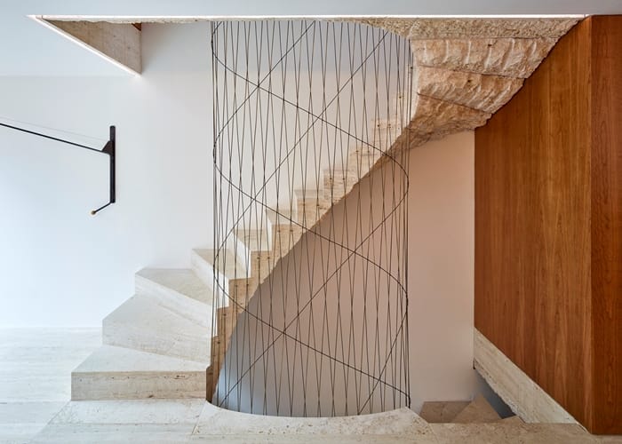 Flexible House 5 storey stairwell with web of wire threads, RIBA Awards 2018