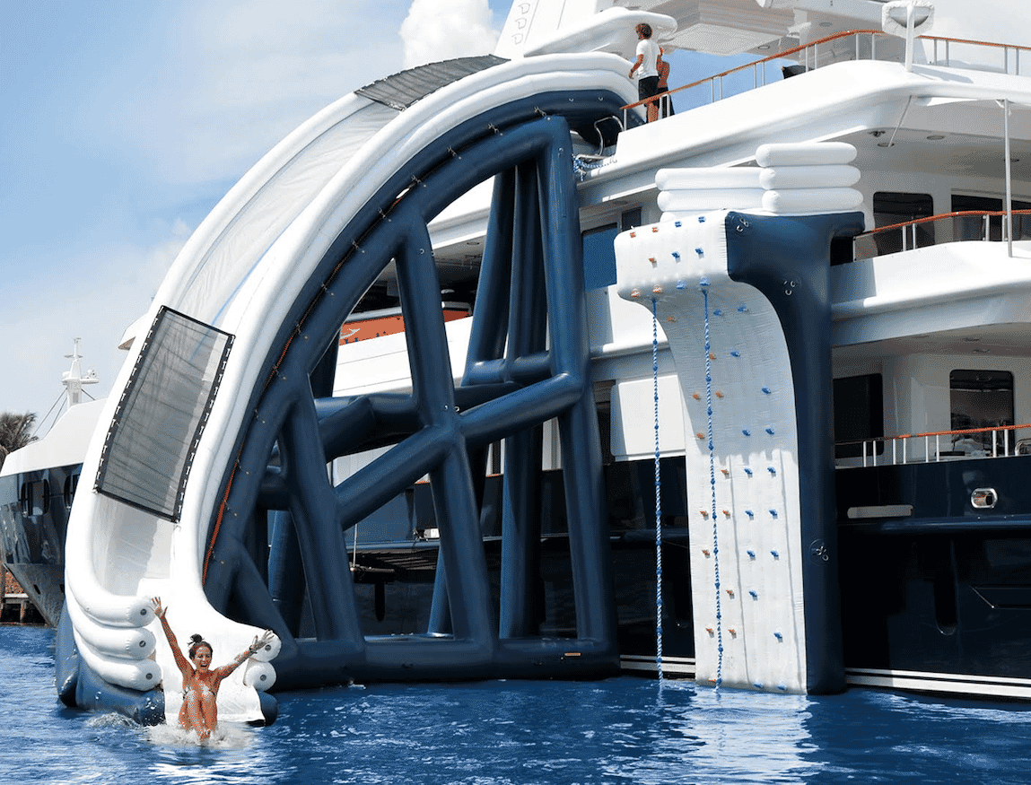 Yacht toys, super yacht with inflatable twisting slide and climbing wall