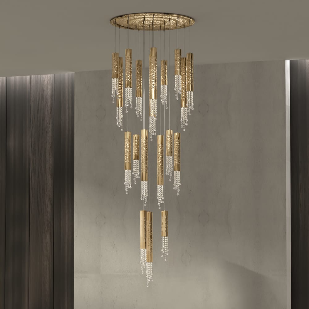 gold plated contemporary staircase chandelier