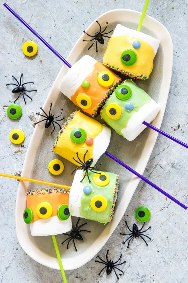 Halloween decor, monster marshmallows on sticks