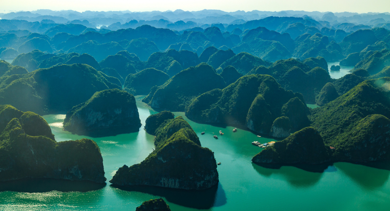 Vietnam, Halong Bay, aerial view