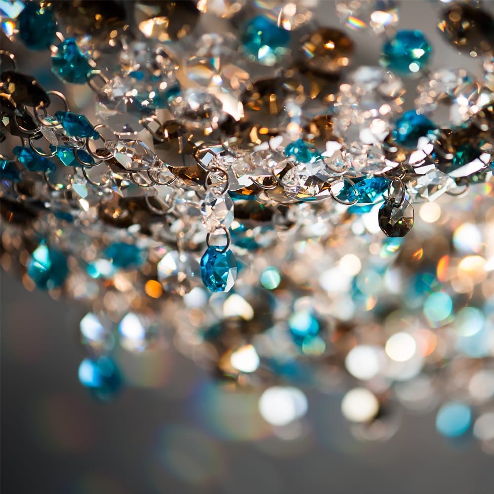 chandelier style light with coloured crystal