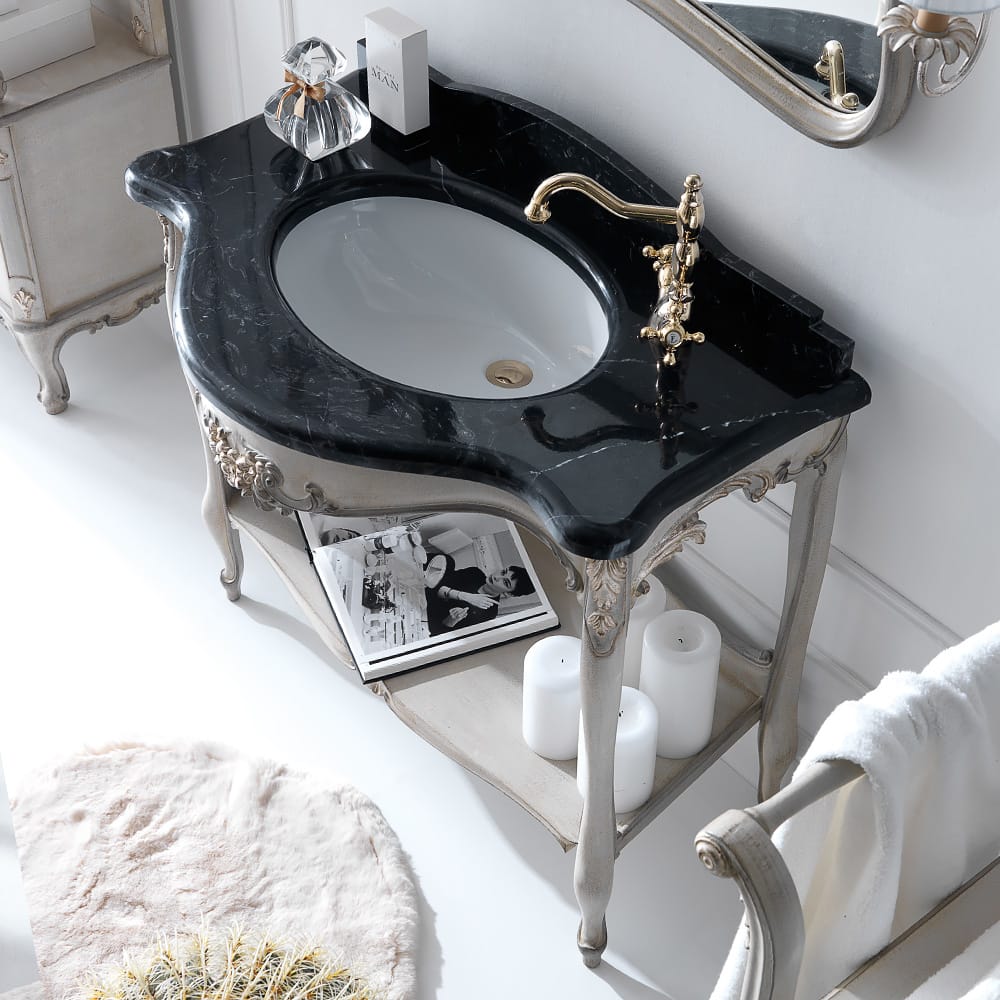 bathroom vanity unit black marble finish top