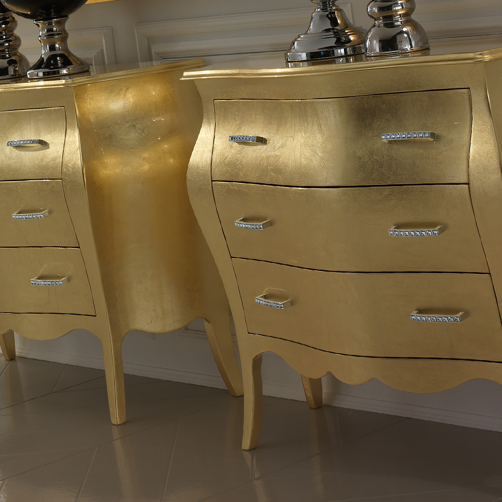 High End Italian Designer Bombe Gold Chest Of Drawers