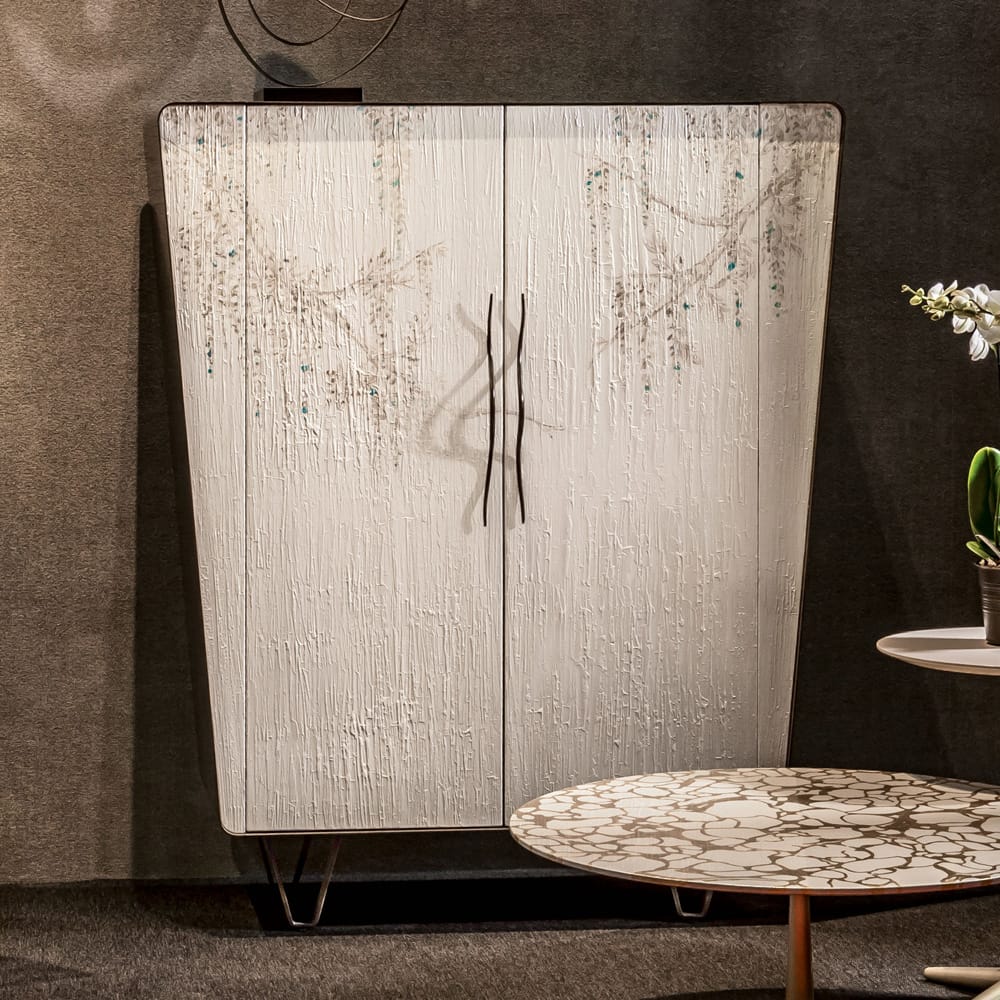 Chelsea Collection, tall cabinet, hand painted with cream and wisteria design