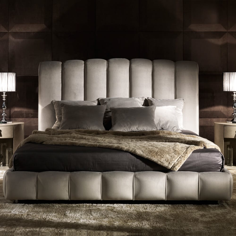 Italian Designer Padded Nubuck Fabric Leather Bed in piece about furnishing fabrics