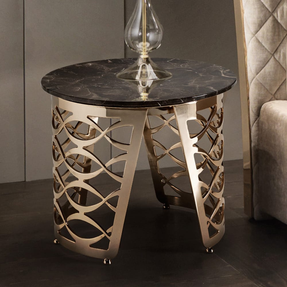 Halloween decor, gold plated side table with brown marble top