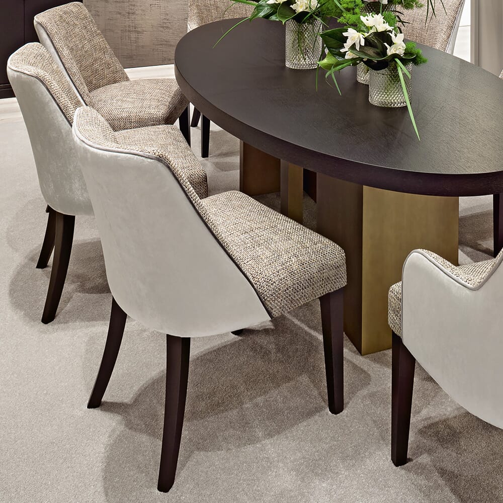 Dining set with velvet and textured dining chairs