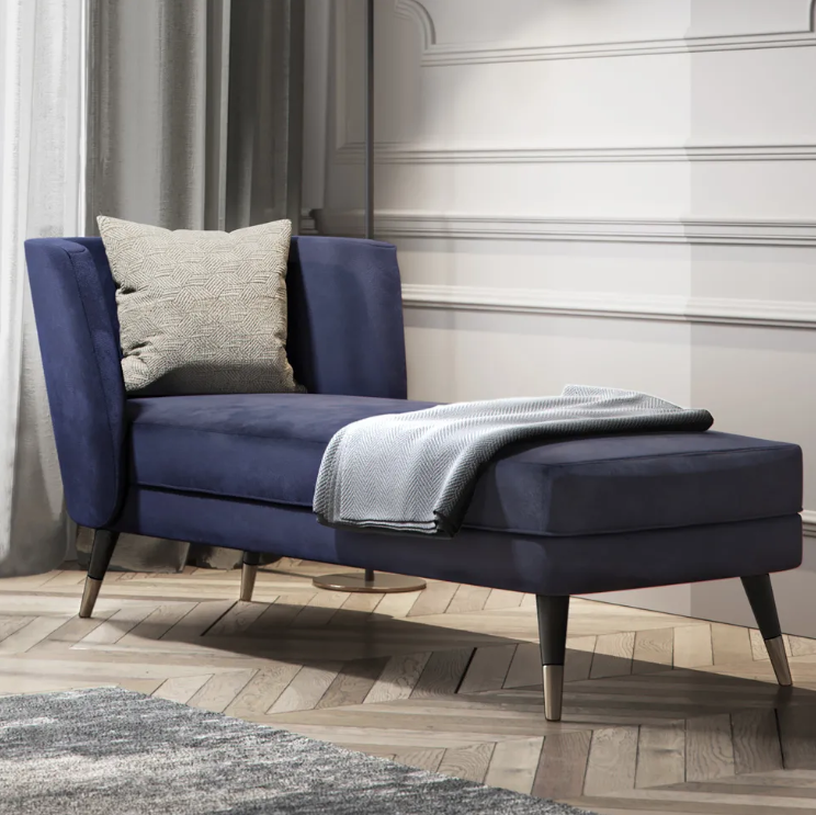 chaise longue, rich blue nubuck, contemporary