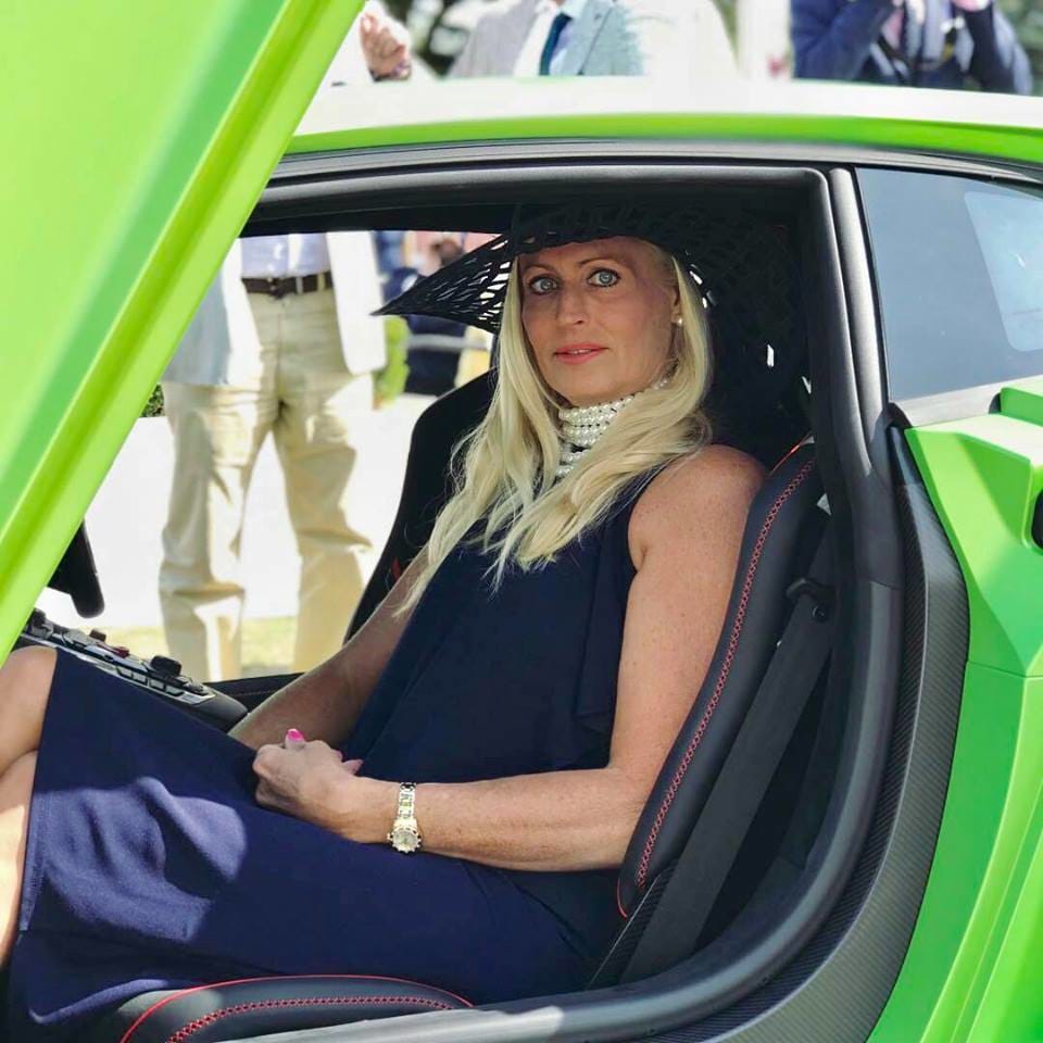 Juliette in a green supercar, Salon Privé 2018