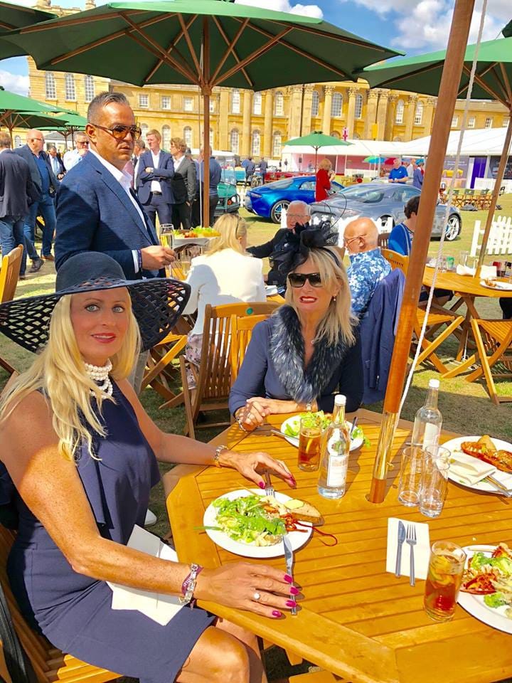 Salon Privé 2018, Juliette and Fiona with lobster and salad lunch, under a parasol