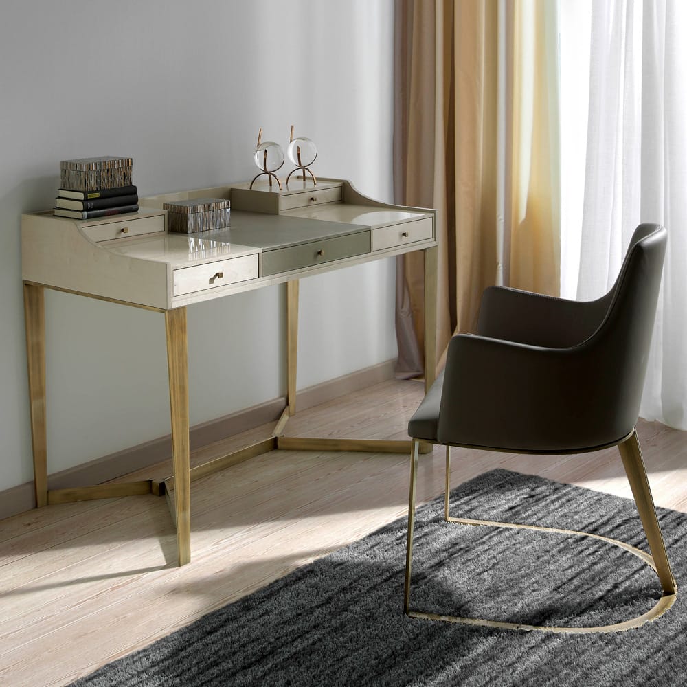 Impress the Guests, London Collection small, modern writing desk or dressing table, grey and ivory gloss finish