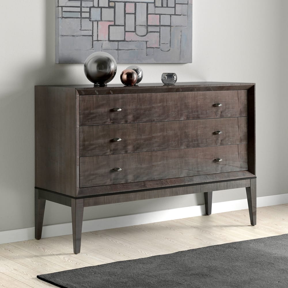 Impress the guests, London Collection sleek, modern chest of drawers in dark maple veneer