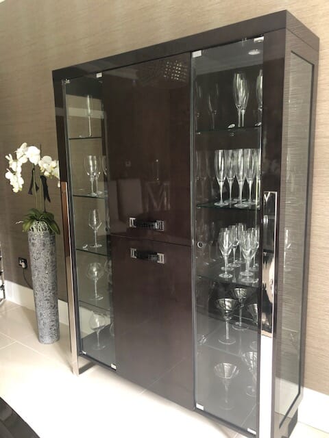 ex display, London Collection contemporary display cabinet, gloss wood veneer