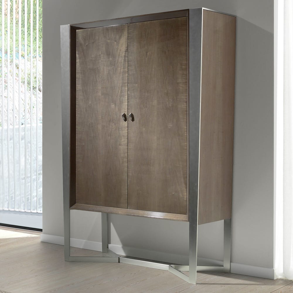 Drinks Cabinet, tapered, wood veneer with chrome accents and base, autumn arrivals