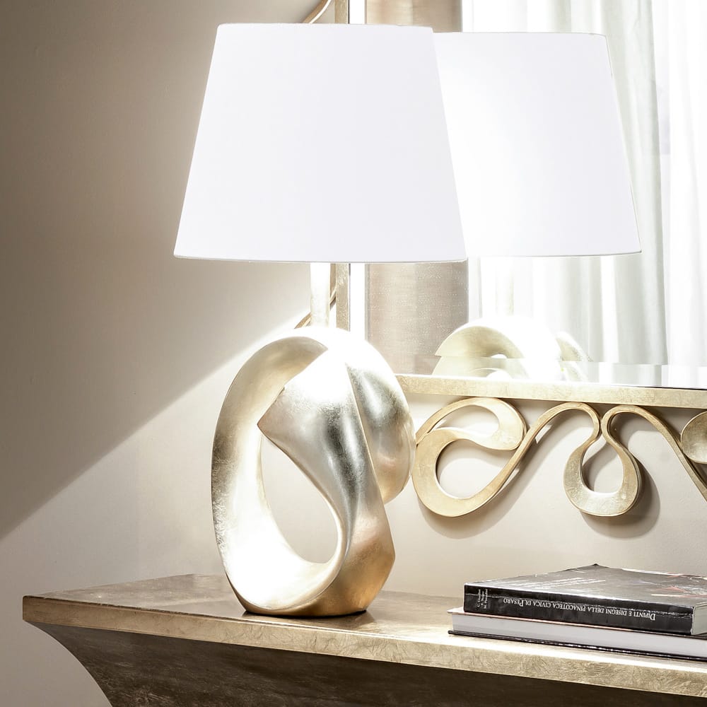 Impress the guests, modern, abstract design lamp, swirl design with champagne leaf finish