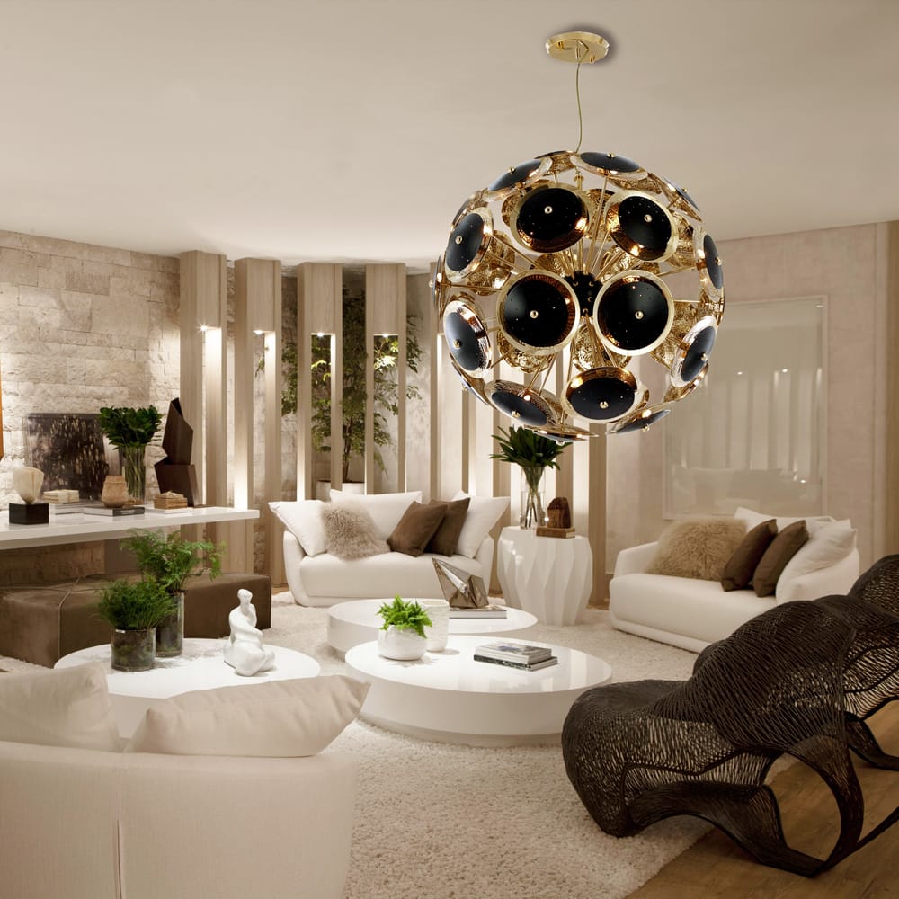 gold plated and black sphere chandelier